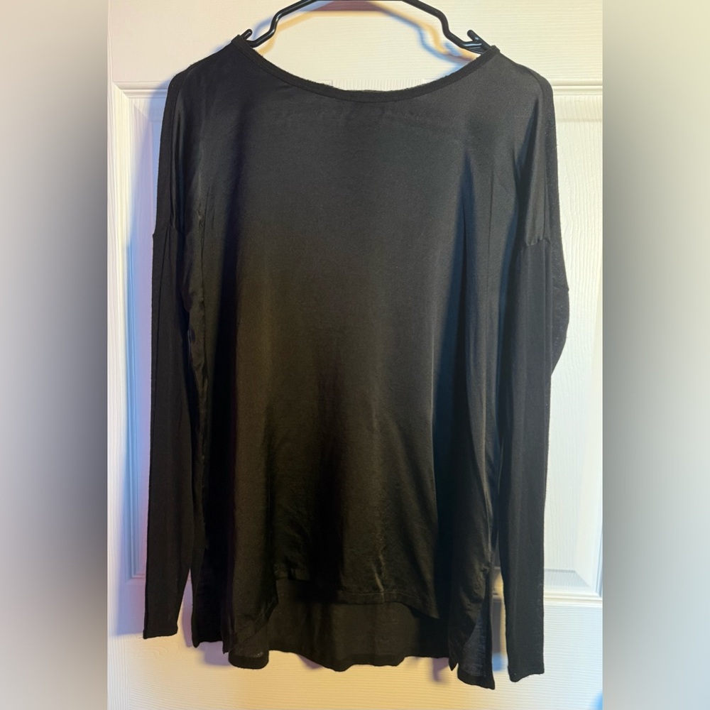 Vince Women’s Black Long Sleeve Top-Silk Front-Sheer  Back